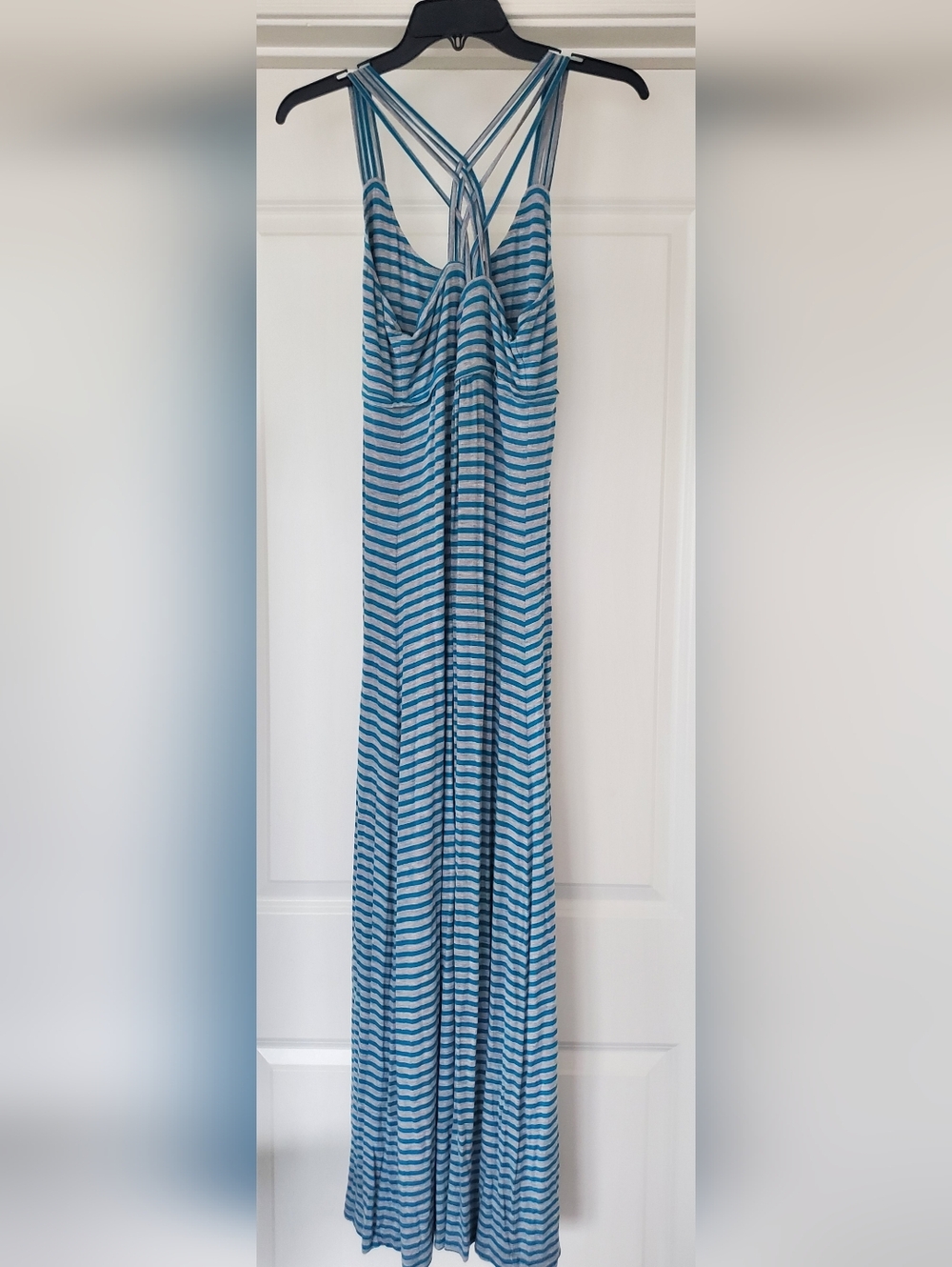 Calvin Klein Blue & Gray Striped Maxi Dress